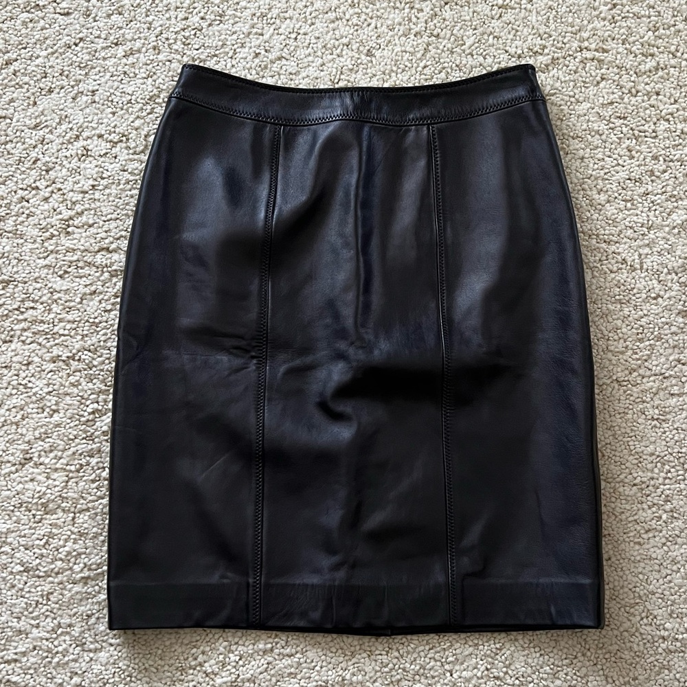 Escada designer pencil skirt nappa leather midi slit - 36 small 4 6